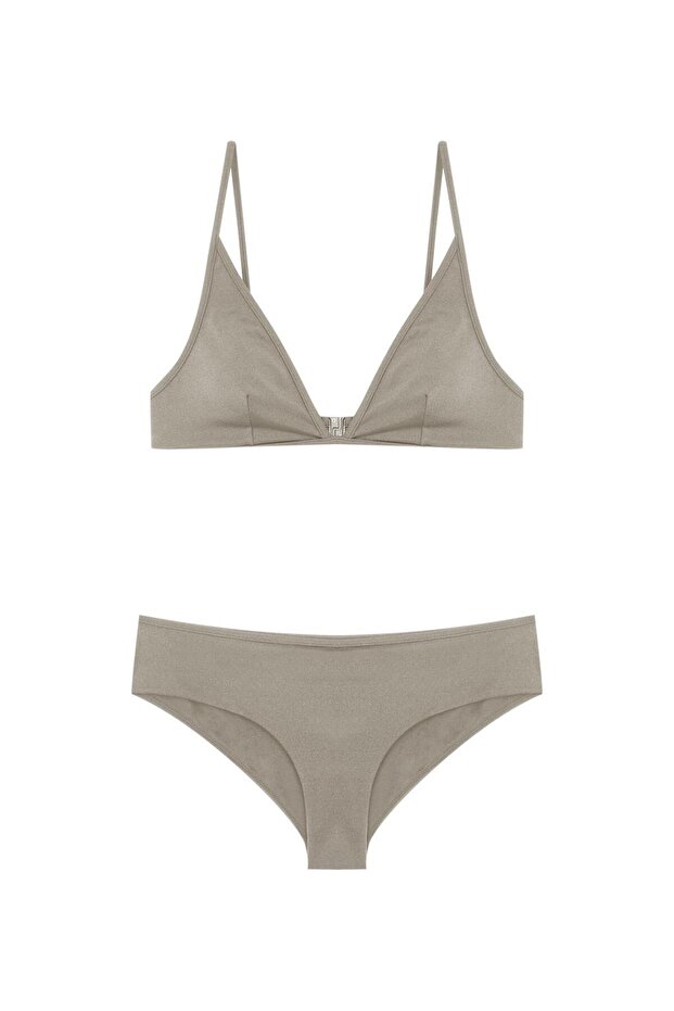 Beige Glitter Thick Triangle Shape Bikini