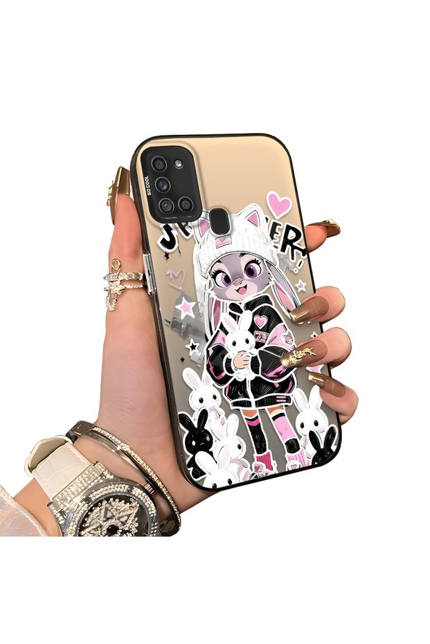 Samsung Galaxy A21S Compatible Hard Acrylic Back Silicone Edge Lens Protection Double Case
