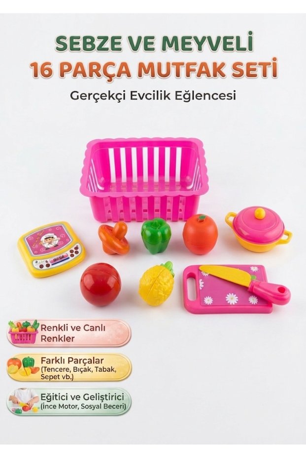 16-Piece Toy Kitchen Set with Fun Vegetables and Fruits for Little Chefs