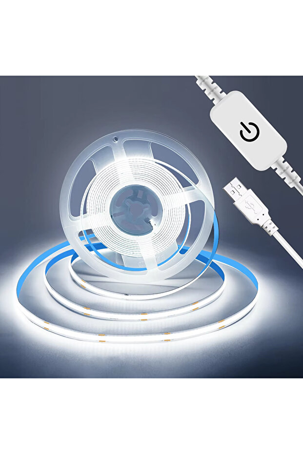 شريط إضاءة LED COB أبيض بطول 3 أمتار مع مُخفّت إضاءة يعمل باللمس، شريط ديود مرن 5 فولت USB، مصباح إضاءة داخلي خطي