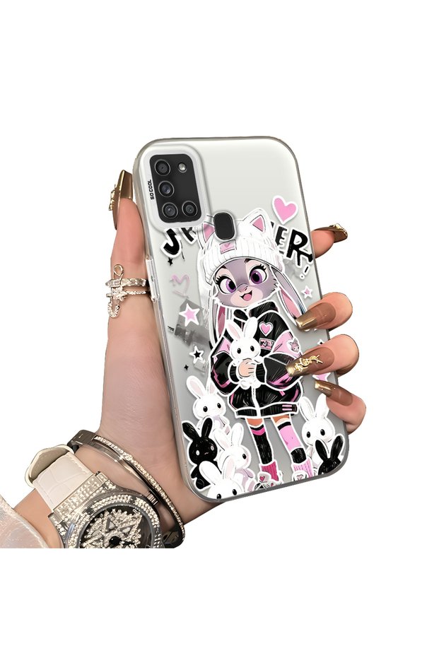 Samsung Galaxy A21S Compatible Hard Acrylic Back Silicone Edge Lens Protection Double Case