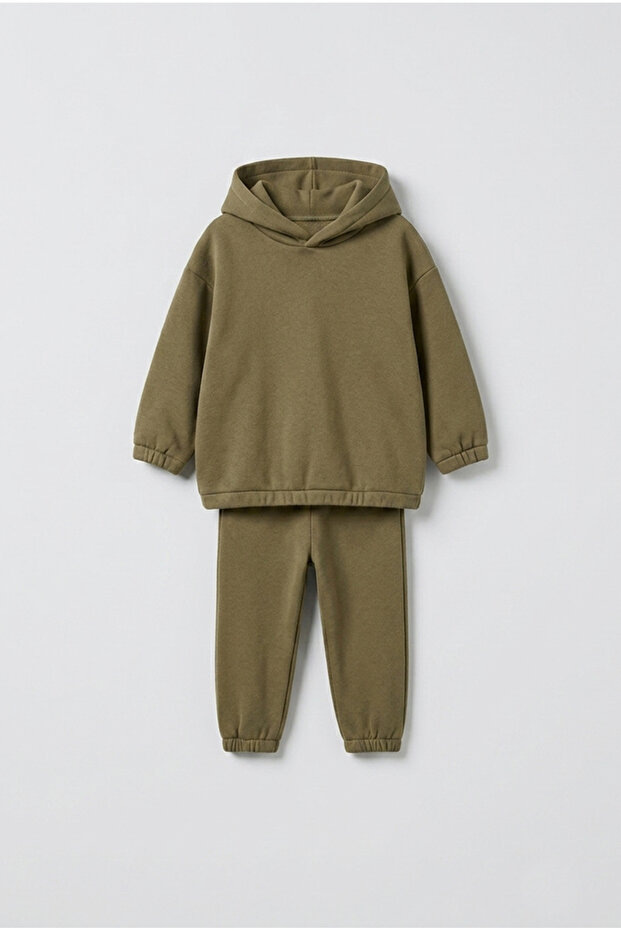 Basic Şardonlu Hooded Set 2-7 Years Khaki
