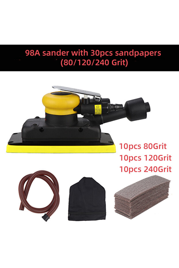 98A with 30pcs HIFESON 70x198mm Pneumatic Orbital Sander 98A Air Sander Polishing Vacuum Rectangular