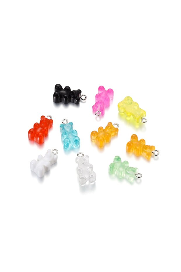 Mixed 10Pcs 14 Colors Cute Animal Gummy Bear Resin Charms For Making Drop Earrings Pendants Necklace