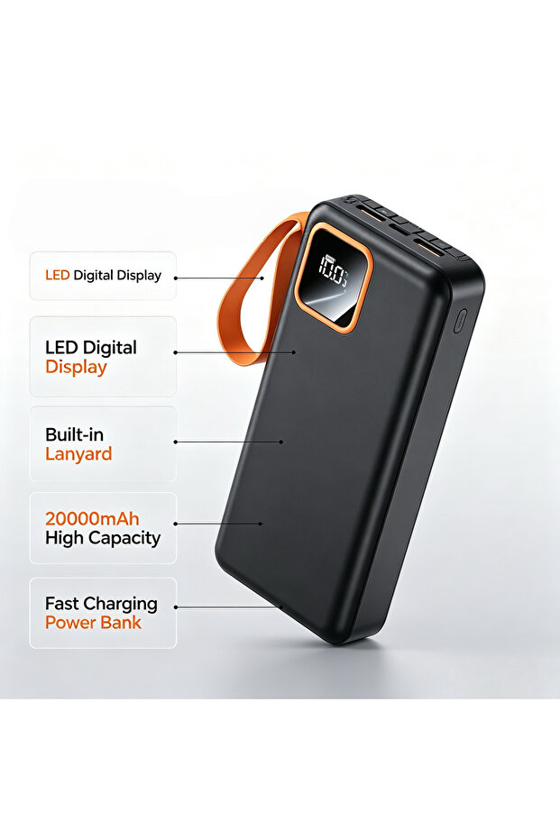 Portable power bank, fast charging output, 20,000mAh capacity | Multiple protections, supports fast charging, lightweight and portable, a must-have for commuting, built-in 4-in-1 USB-C charging cable