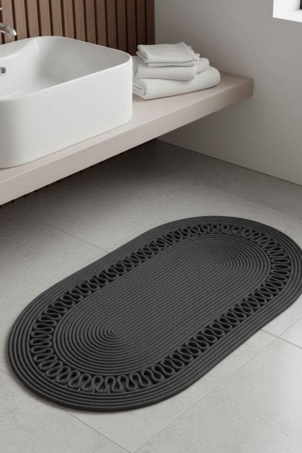 Trikotlu Oval Bath Mat | Washable Modern Floor Mat | 5 Color Options | 50X80 cm