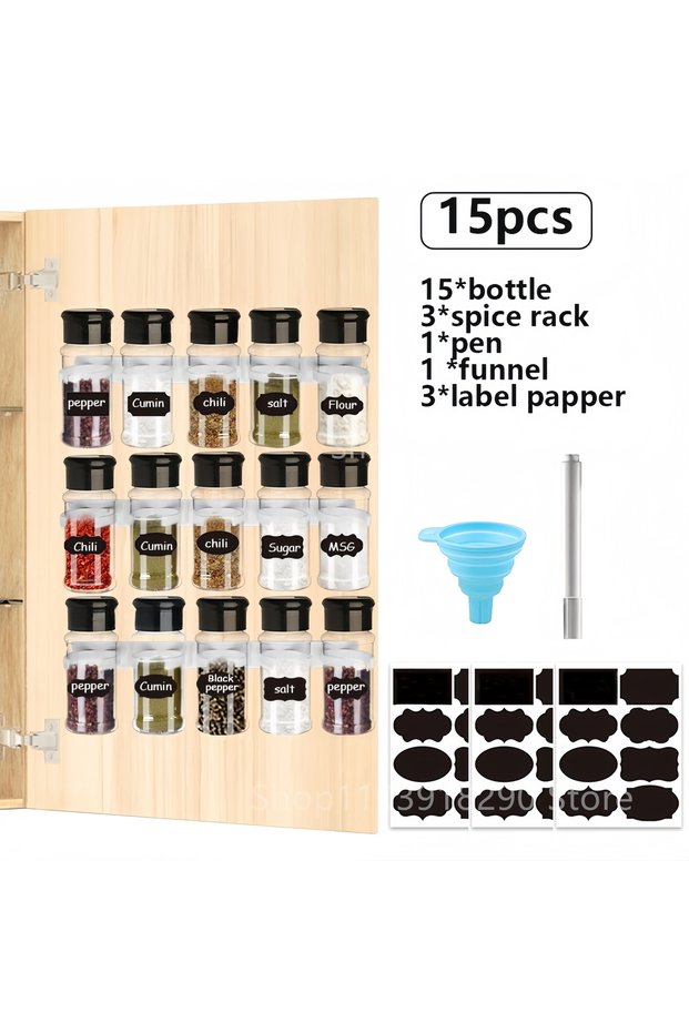 15PCS with shelf 5/10/15/20PC Jars for Spices Salt and Pepper Shaker Seasoning Jar Spice Organizer P