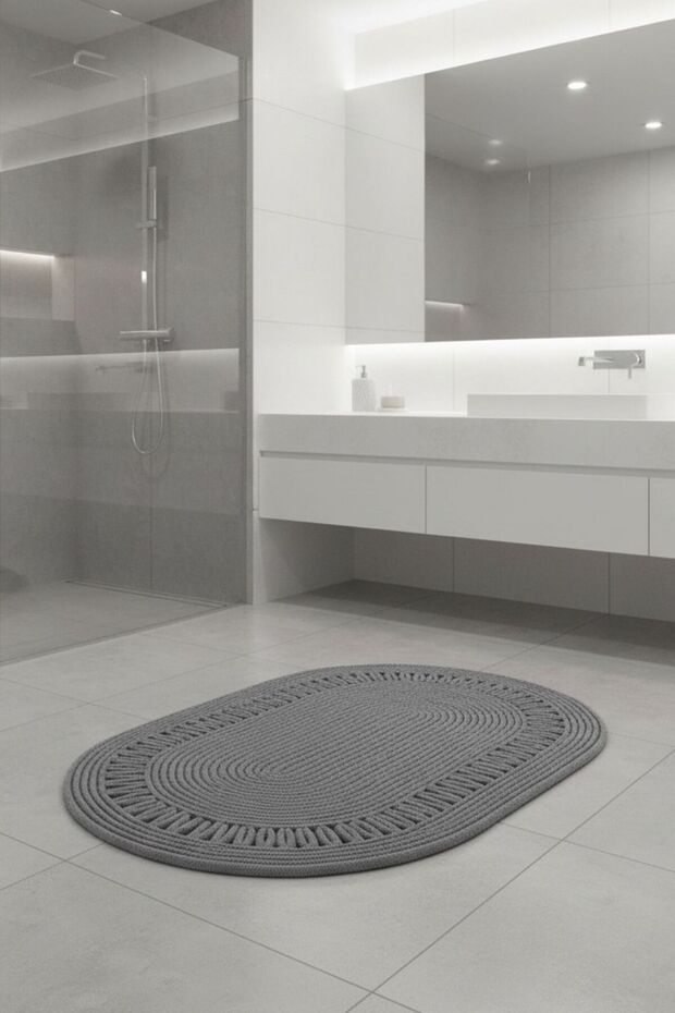 Oval Bath Mat |   Washable Modern Floor Mat |   5 Color Options | 60X100 cm