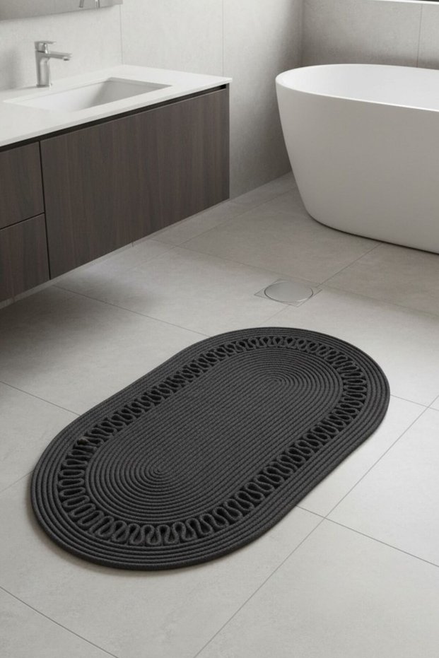 Trikotlu Oval Bath Mat |   Washable Modern Floor Mat |   5 Color Options |   40X60Cm