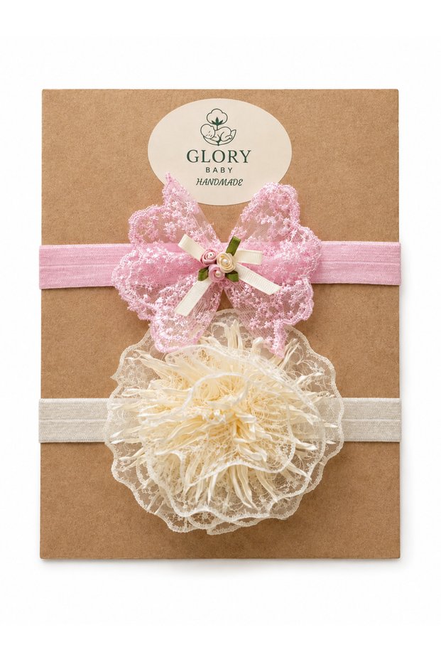 Baby Girl Bandana Set of 2 Tulle Bow - Floral Design