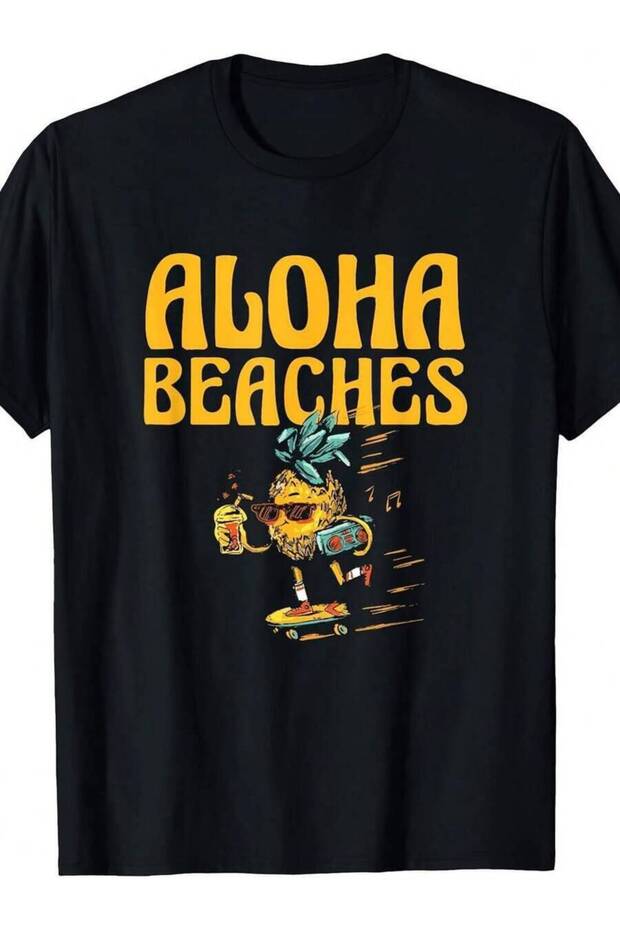 تي شيرت Aloha Beaches لمحبي الأناناس والفواكه الاستوائية