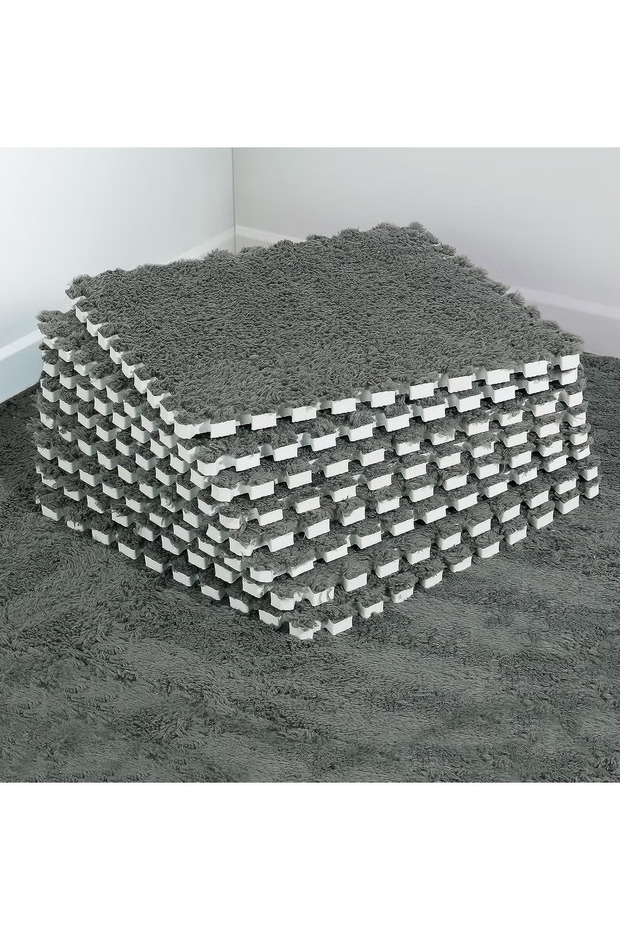 12 pcs Thickened Plush Foam Interlocking Floor Mats, Interlocking Foam Tiles with Edgings for Kids, Soft Anti-Slip Puzzle Area Square Rug Playmat for Children Room Flat (10", Grey)