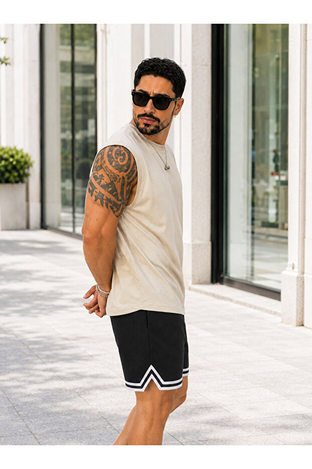 Gym Sport Gym Running Hiking Relax (Striped Shorts and Zero Sleeve Tshirt) Bottom Top Set Cotton Combed