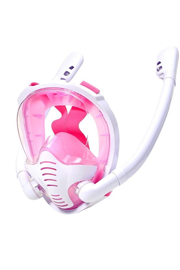 S/M K3S-PinkWhite Full Face Snorkel Mask 180°Panoramic View Silicone Dry Top Snorkeling Diving Swimm