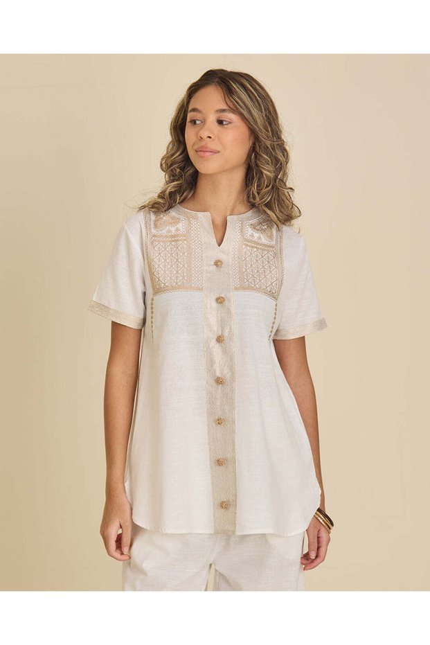 Girls Ivory Border Print Festive Top