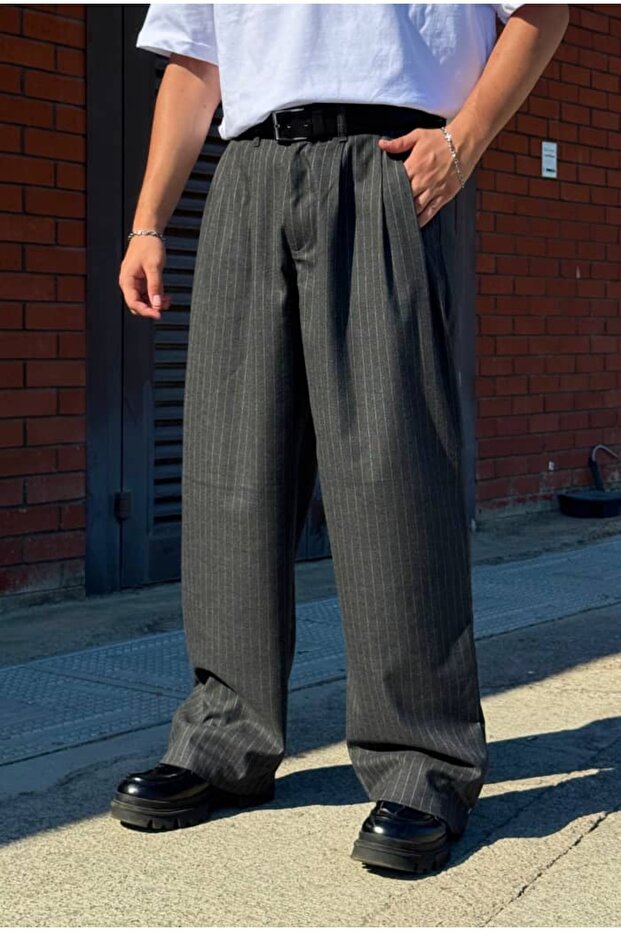 Premium Pleated Striped Model Fabric Trousers