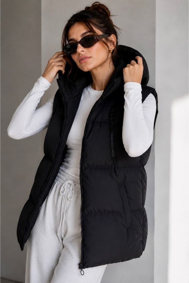 Oversize Hooded Puffer Vest St3410