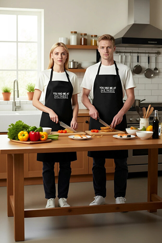 Women's Chef Apron Sushi Printed Unisex Kitchen Design Halter Neck with Pockets Comfortable Cut Daily Modern