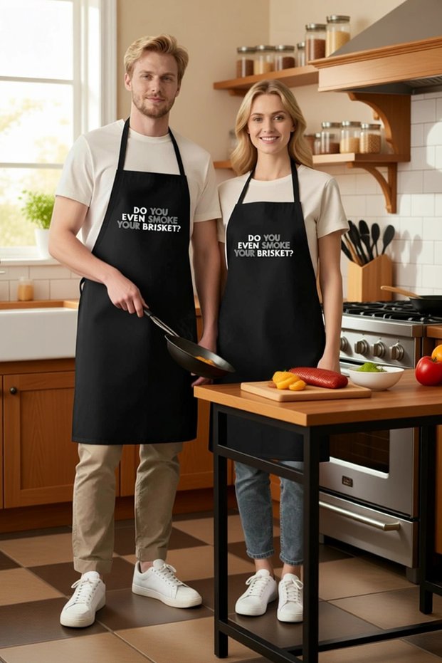 Unisex Kitchen Apron Bbq Themed Printed Chef's Apron with "You Hold the Meat, I'Ll Take the Smoke" Written on It Daily Casual Modern