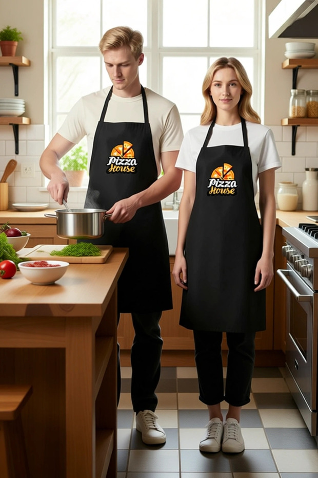 Unisex Kitchen Apron Pizza House Retro Print Nostalgic Design Comfortable Cut Daily Cooking Modern Stylish