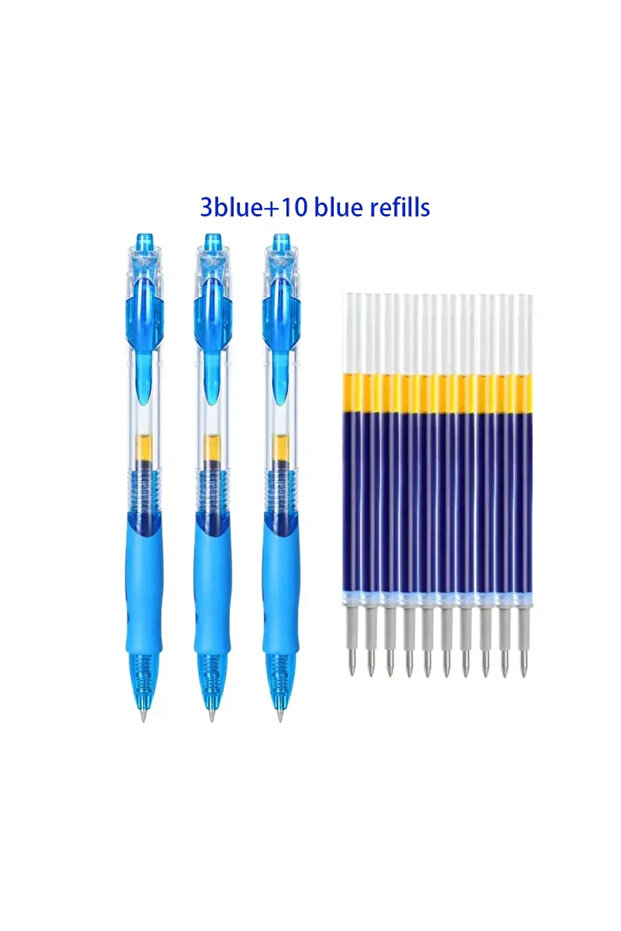 Blue 3pen 10refills 13/30pcs Retractable Gel Pens Set Black/Red/Blue Ink Ballpoint for Writing Refil