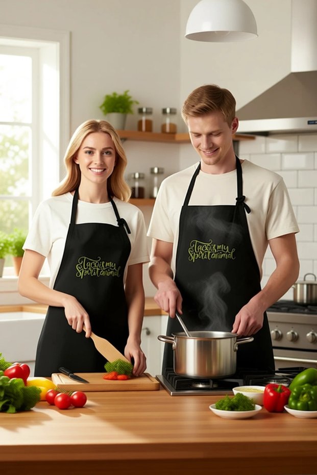Unisex Kitchen Chef Apron Funny Printed Spirit Animal Design Relaxed Fit Casual Modern Stylish Comfortable