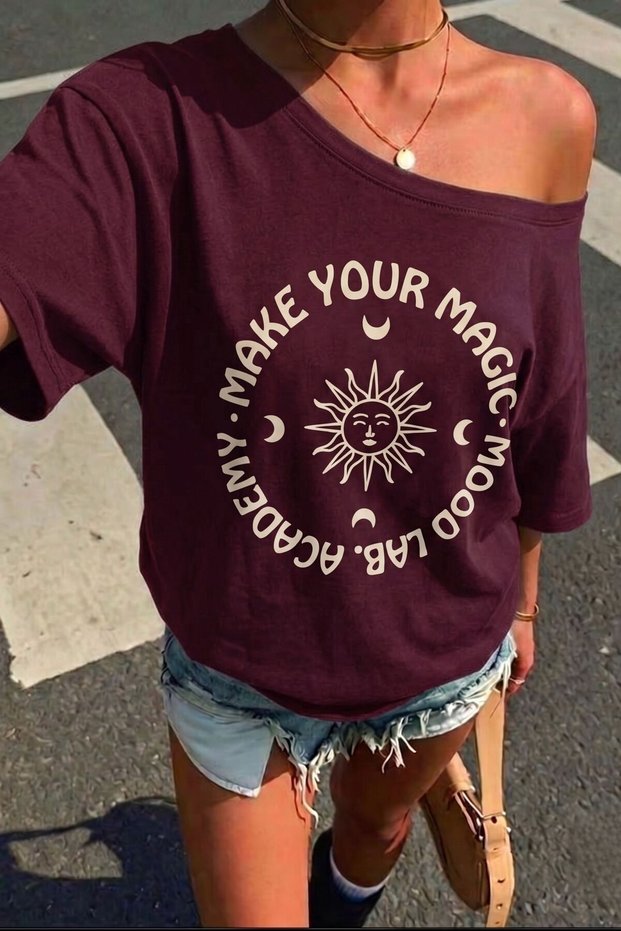 Kayık Neck Short Sleeve College Printed Relaxed Fit T-Shirt