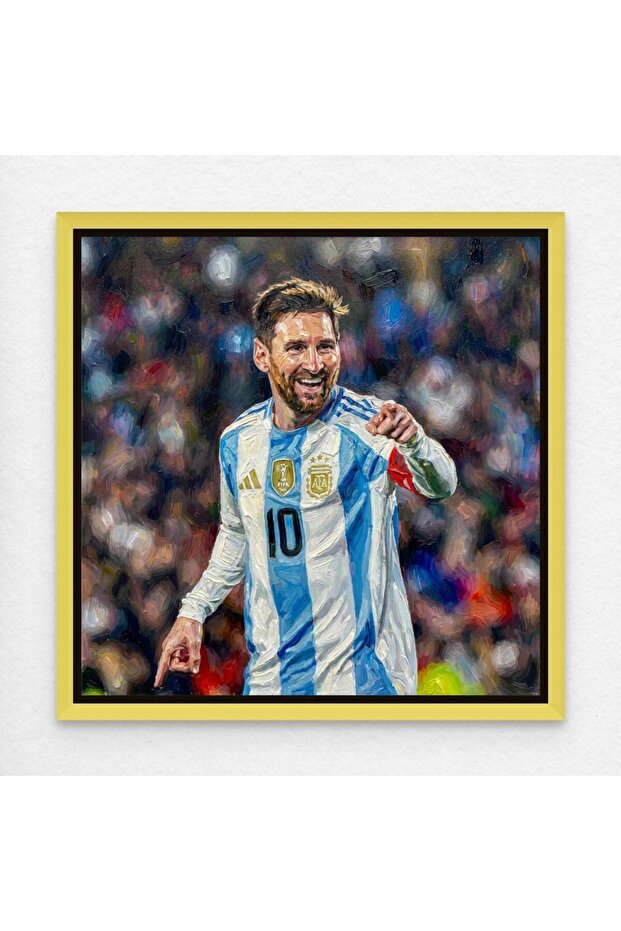 Lionel Messi Soccer Wall Art A3 Canvas Print with Gold Outer Frame