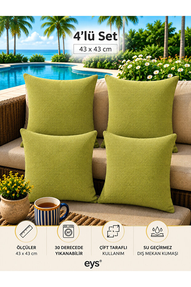 Outdoor Waterproof Fabric Cushion Cover (43X43) 4-Piece Set