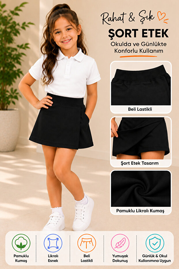 Lycra Combed Cotton Girls' Shorts Skirt with Elastic Waist