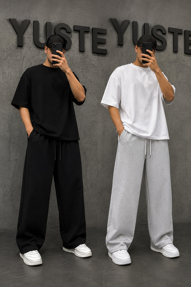 2-Pack Men's Baggy Fit Sweatpants (Black and Grey) Oversized Comfortable Fit