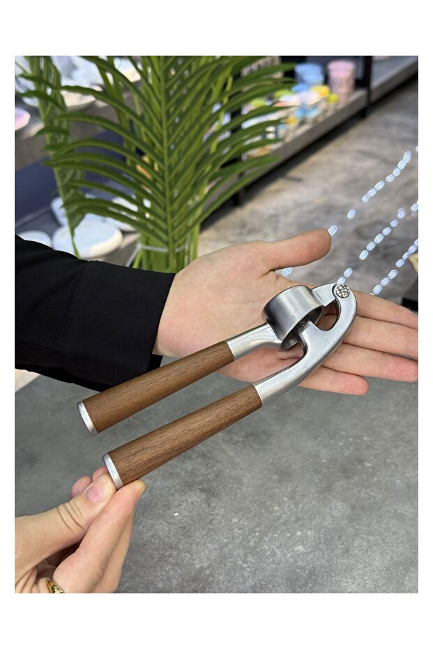 Luxury Wooden Handle Steel Garlic Crusher