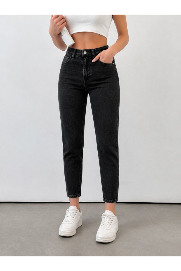 Julia Milano Boyfriend Women's Denim Trousers Daily Casual Wear Mom Comfort Gathering New Season Black Jean (2026)