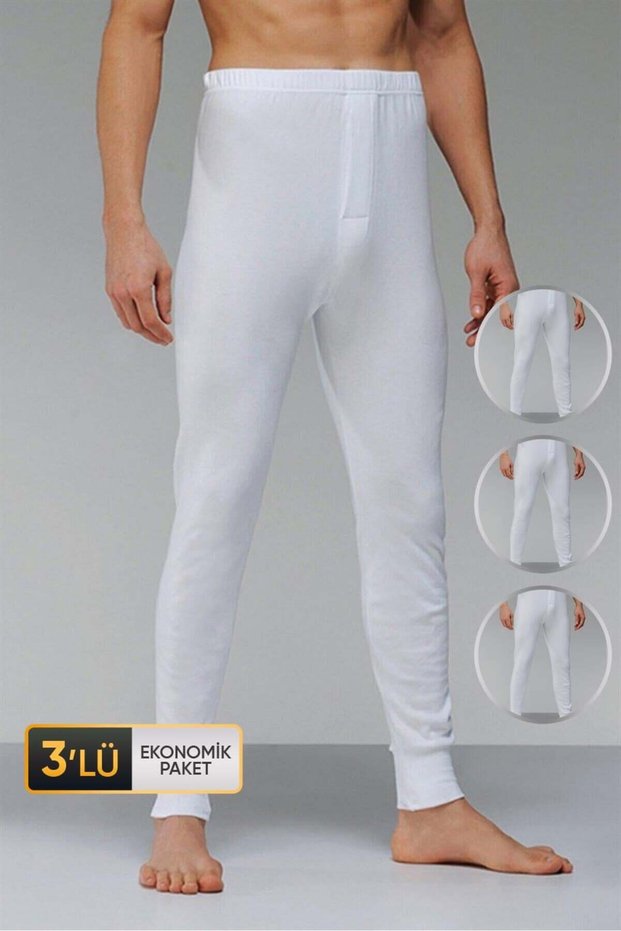 Men's Interlock Long White Underpants 430 Economical Pack of 3