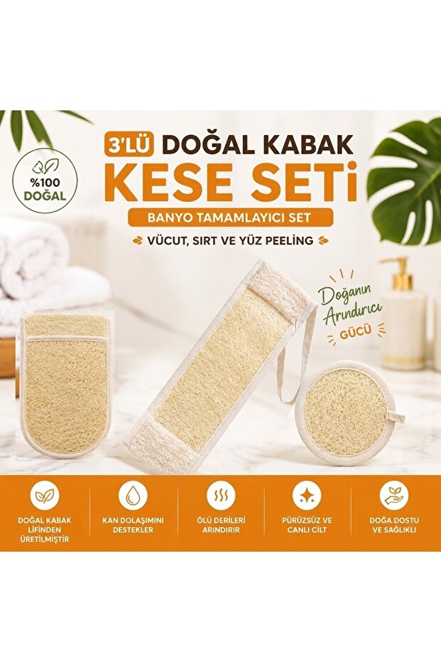 Set of 3 Bath Scrubbers, Bath Washcloths, Natural Pumpkin Scrubbers, Bath Complementary Set - Body, Back and Face Exfoliation