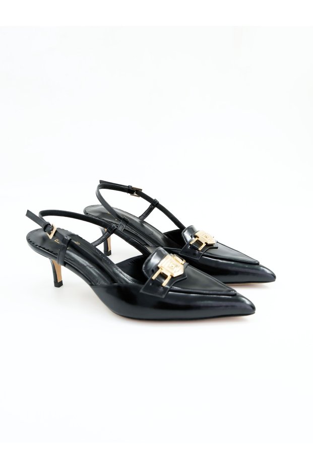 Women's Genuine Leather Classic Heeled Shoes Black Patent Leather