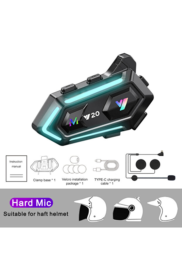 1pc Hard Mic Y20 Motorcycle Helmet Bluetooth Headset BT5.3 Handsfree Call Wireless Noise R