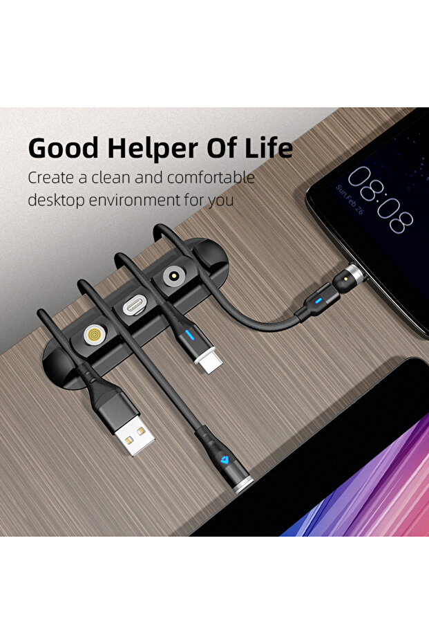 4 Slots 3 Tip Holders Adhesive Silicone Cable Organizer Desktop Organizer Black