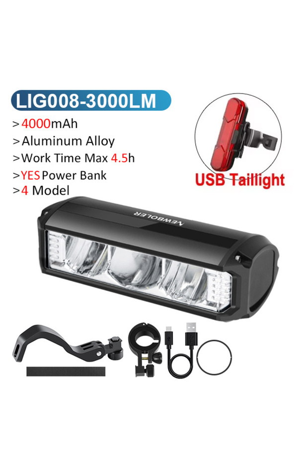 LIG008-305 NEWBOLER Brompton Folding Bike Light Front 2000mAh Waterproof Bicycle Light 3000 Lumen Fo