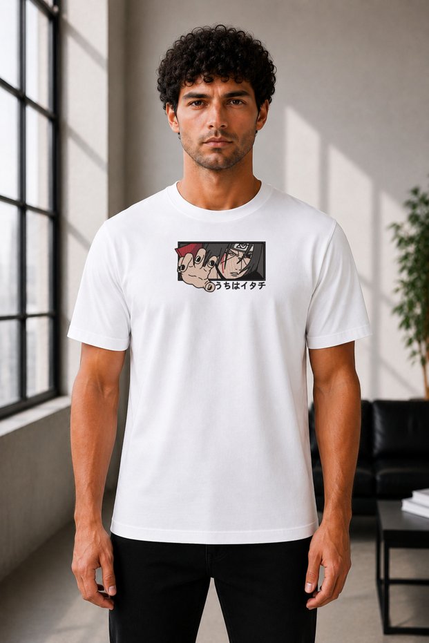 Unisex Oversize Naruto Shippuden Itachi Uchiha Embroidered Anime T-Shirt 100% Cotton