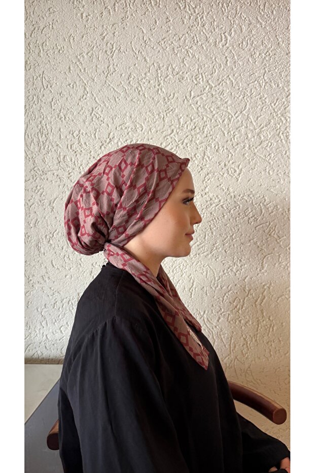 Pink Square Pattern Bamboo Scarf Bonnet