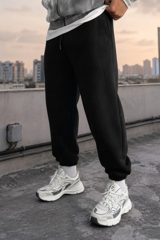 Men's Winter Fleece-Lined Comfortable Cut Sweatpants with Elastic Cuffs
