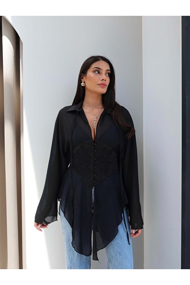 Embroidered Chiffon Shirt
