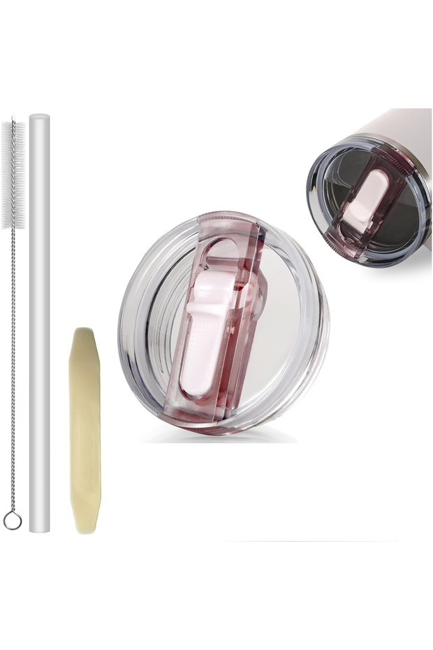 Rose Quartz 40Oz Tumbler Flip Straw Lid Replacement Spill Proof Resistant Tumbler Lid Reusable Spray