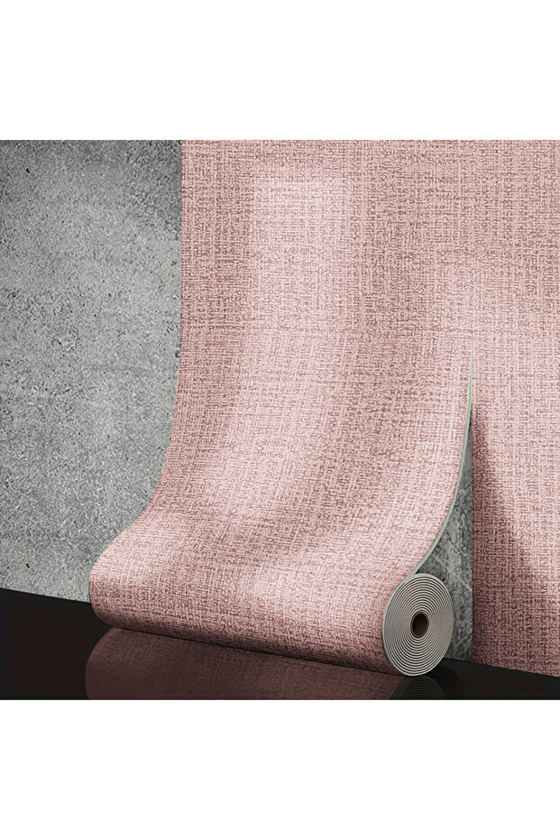 50cmX10m Pink 10m 3D Solid Color Linen Wallpaper Self-Adhesive Waterproof and Moisture-Proof Bedroom