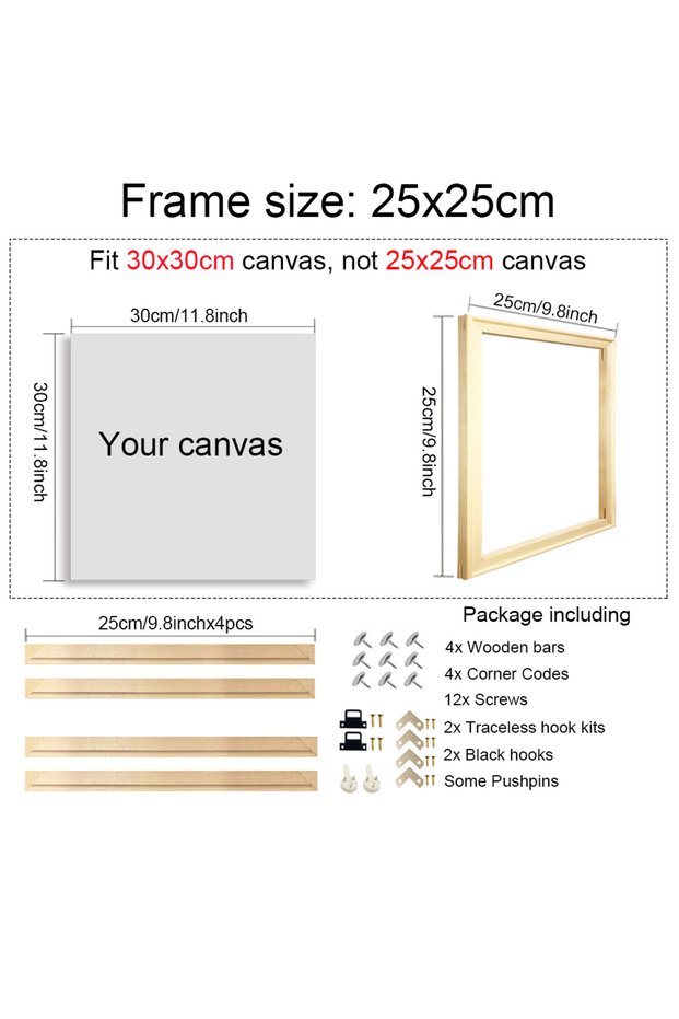 25x25cm Frame Factory Natural Wooden Picture Frame For Wall Canvas Frame Diamond Painting Frame Pict