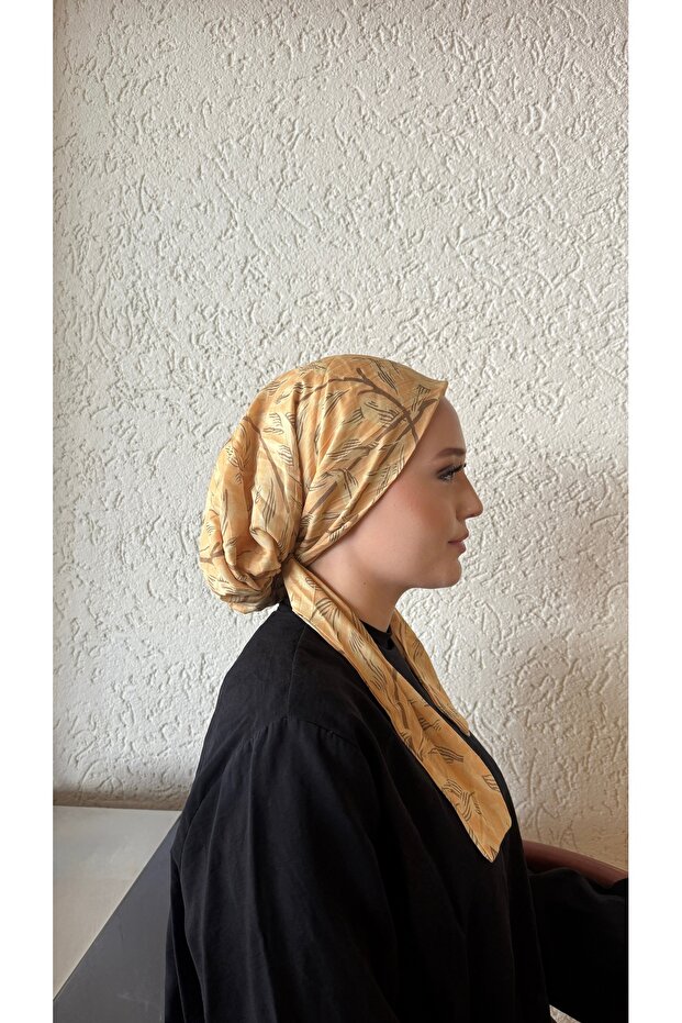 Yellow Branch Pattern Bamboo Scarf Bonnet