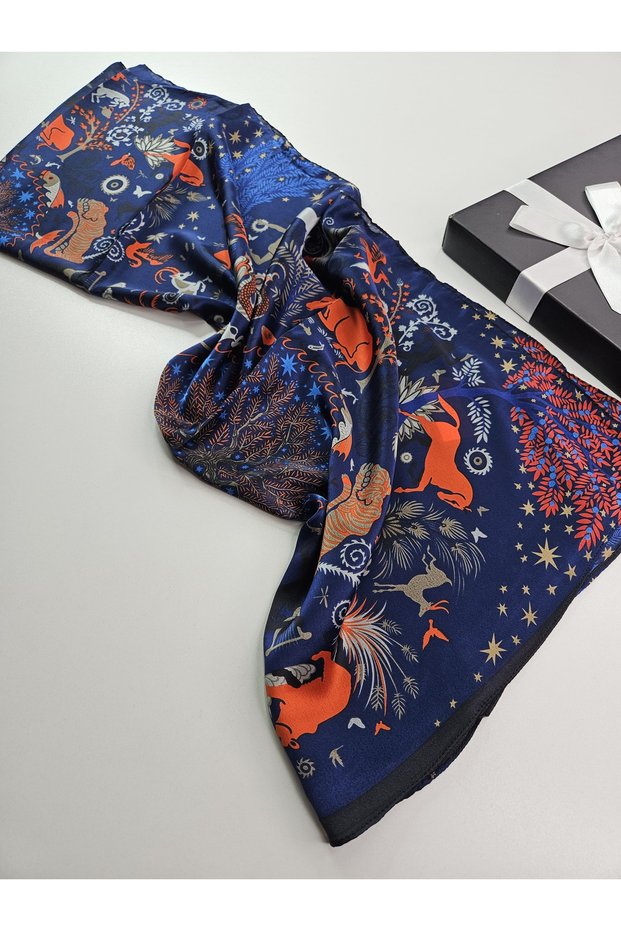 Luxury Voile Silk Shawl Hijab Foulard Scarf Shawl Double Sided Magical Forest Animal Figured Pattern 70 X 180 cm