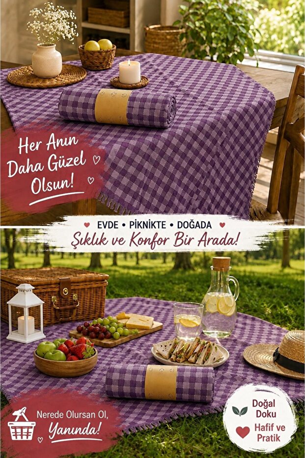 Stylish Tablecloth Gingham Picnic Cloth Tablecloth 130X170 cm Purple