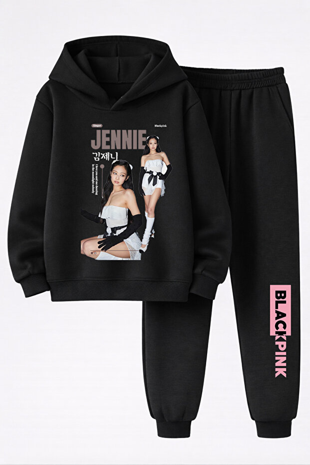 Jennie from Blackpink Printed 3-Yarn Quality Sweatshirt and Sweatpants Kids' Top-Bottom Set